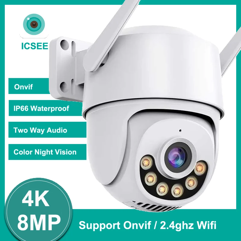 ICSEE 4K 8MP Wifi PTZ Камера 5MP Бързо Куполна С Автоматично Проследяване на Външна Водоустойчива Цветна Камера за Нощно Виждане Двустранен Аудио Камера за Сигурност