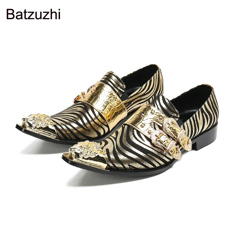 Мъжки обувки, Ръчно изработени Италиански тип Batzuzhi, Кожени модела обувки, със Златен колан и обувки за Мъже, обувки за Сватба и вечерни Zapatos Hombre, 38-47