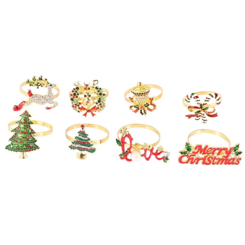 Качествени Коледни Пръстени За Салфетки - Комплект от 8 Пръстените-Притежатели на Салфетки за Празнична Украса на Коледната трапеза Катарама за Салфетки от Лосове