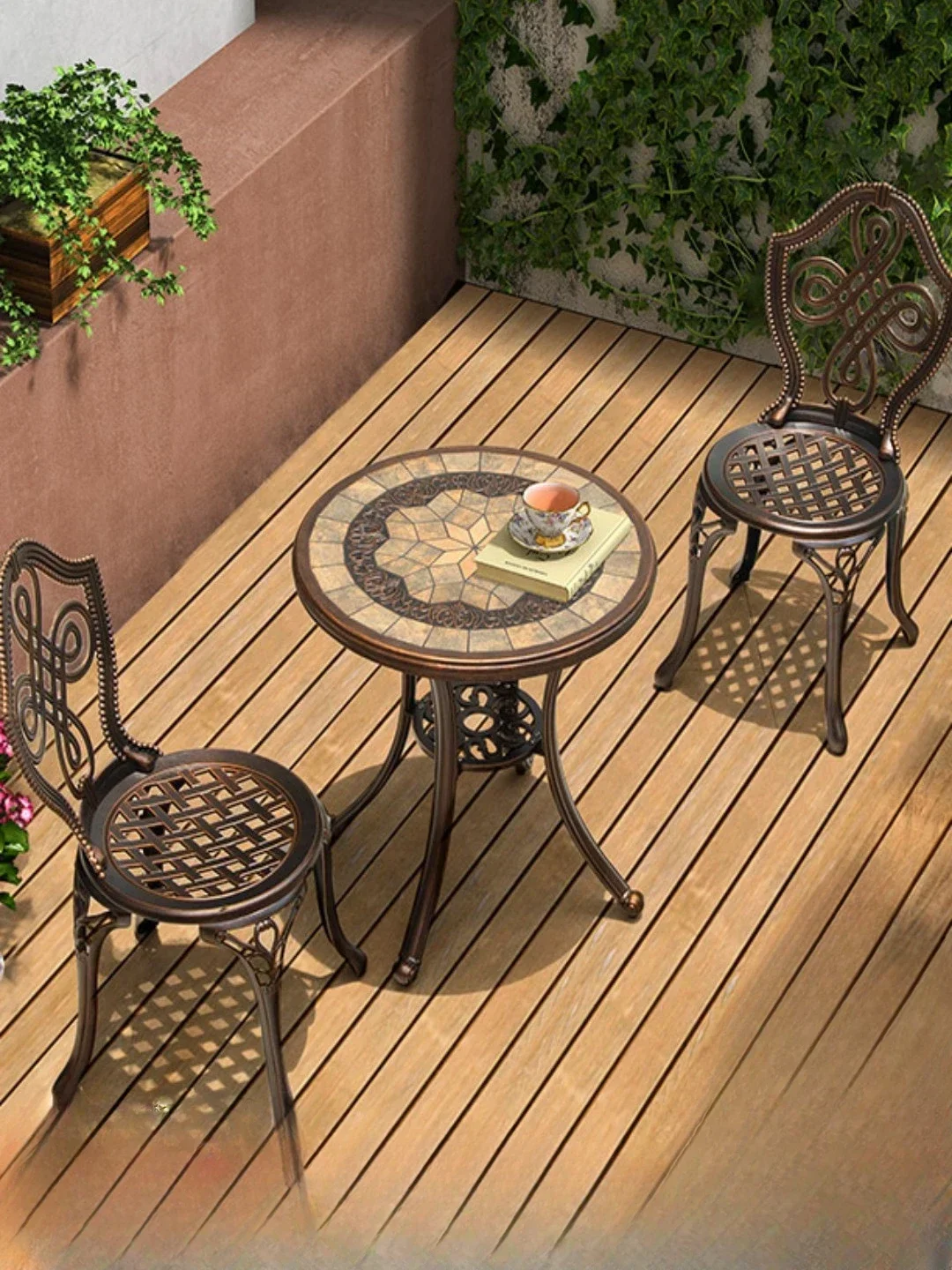 Балконный маса и стол Purple Leaf, състоящ се от три части, чай масичка и стол за почивка в градината в европейски стил от лят алуминий