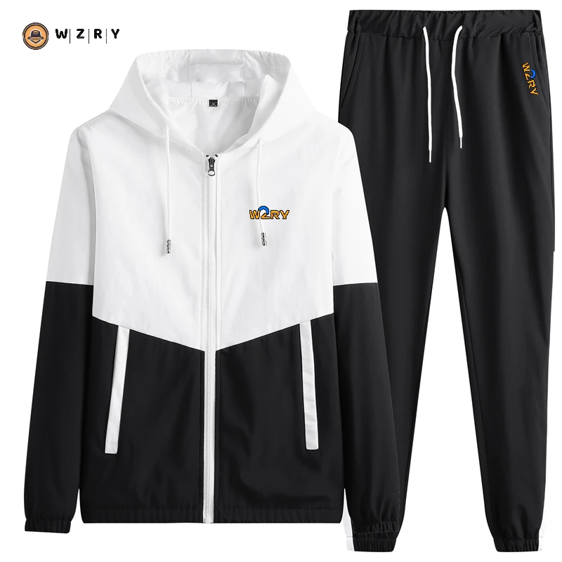 Мъжки спортни облекла за голф WZRY, ежедневни спортни облекла за бягане, яке и панталони с качулка, спортни облекла за бягане в стил хип-хоп от две части 0