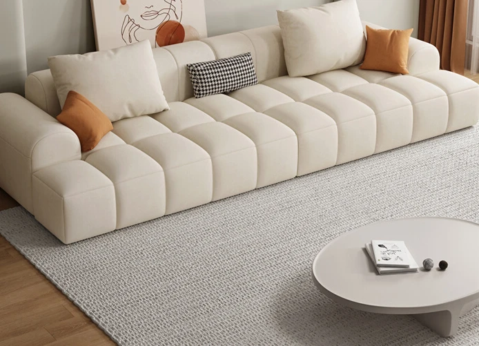 Крем вятърна диван за хола малък апартамент онлайн технология на известни личности кадифе диван в тон слоеному тофу