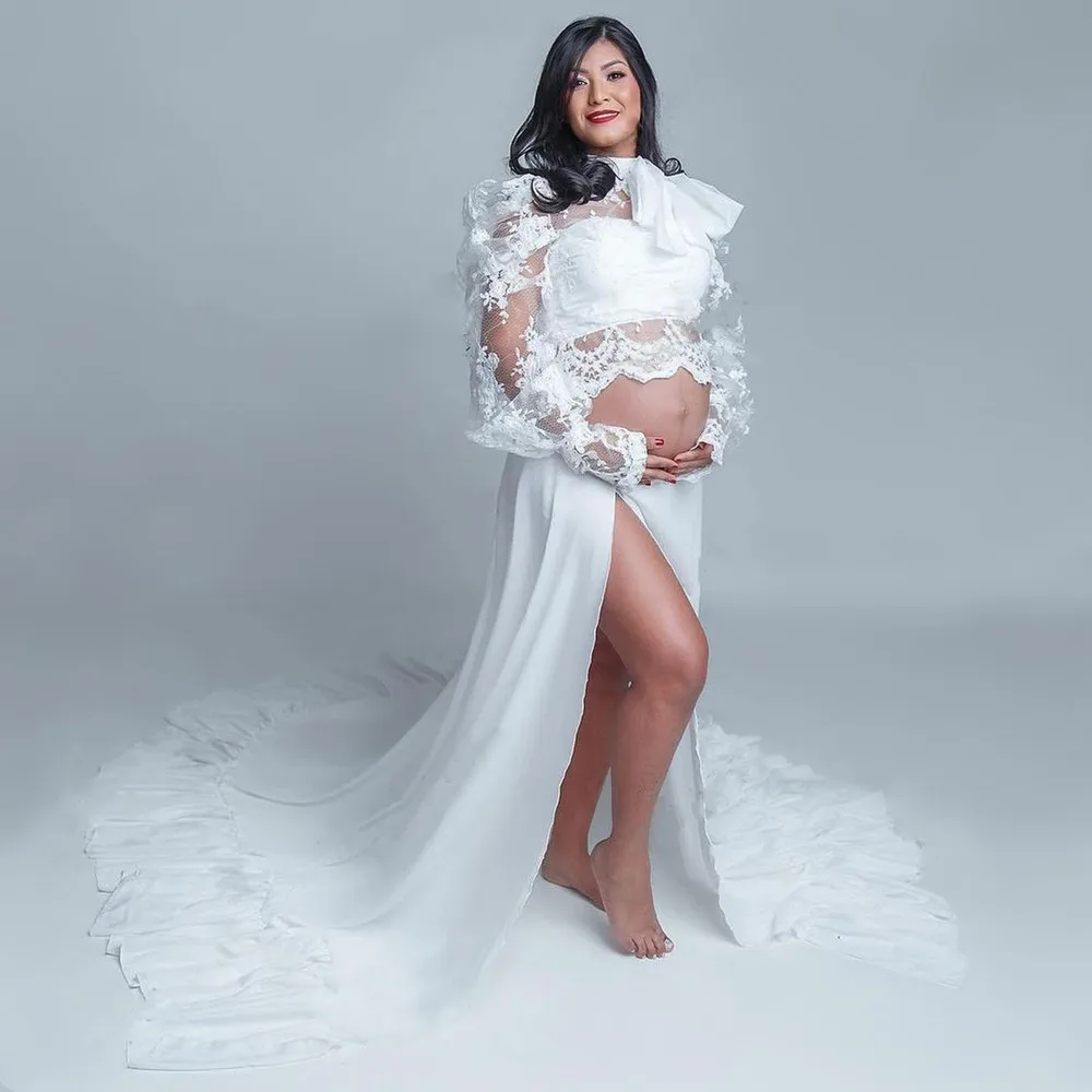 Нов набор от рокли за бременни с открити рамене, завързана шифоновый снимков ансамбъл за сватбени фотосесии на бременни жени. Рокля