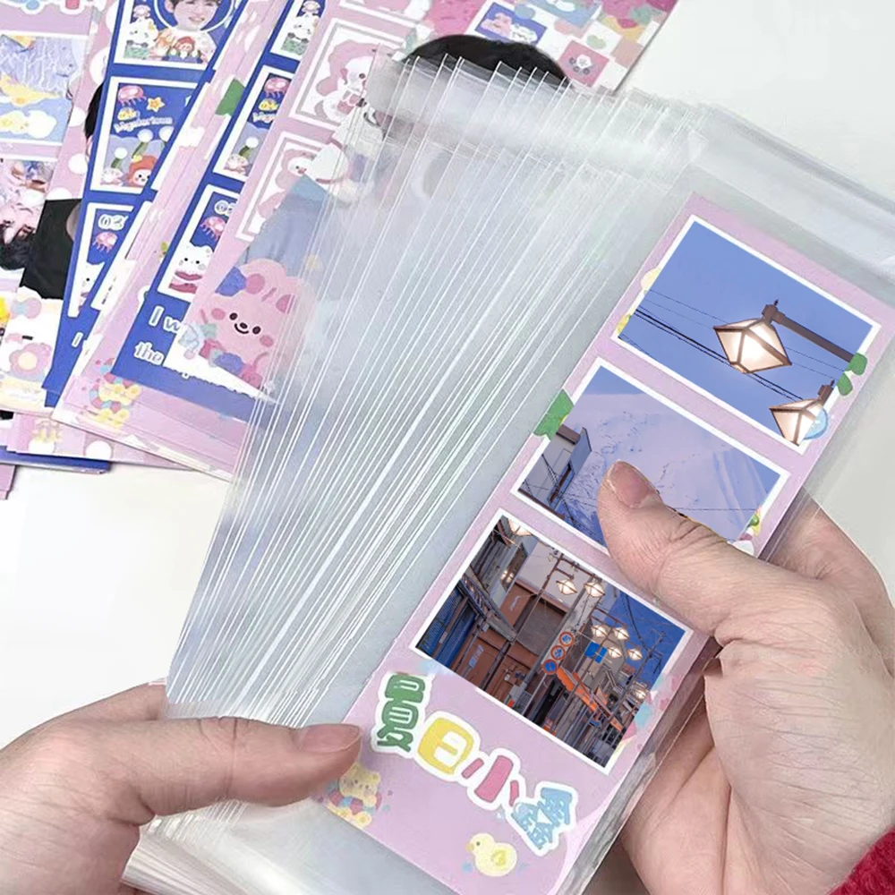 100ШТ Прозрачна защитна обвивка за маркиране, правоъгълна пластмасова торбичка за картички, 4 окото, самозалепващи опаковка за фотокарточек.