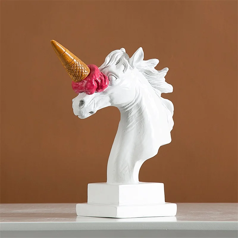 Креативна Статуя на Еднорога от сладолед, Скулптура-бюст на коня от смола, Хумористичен Животински Орнамент, Легендарният същество, Ръчна работа, Ново начало декор