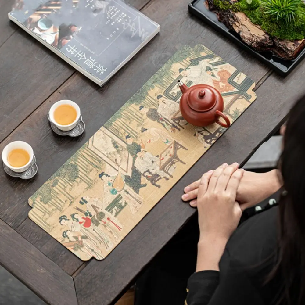 Древна картина, Китайски чай кърпа, флаг за чаено маса, Водоустойчив чаена покривка в китайски стил, Двустранен тъканно Чаена възглавница за дома