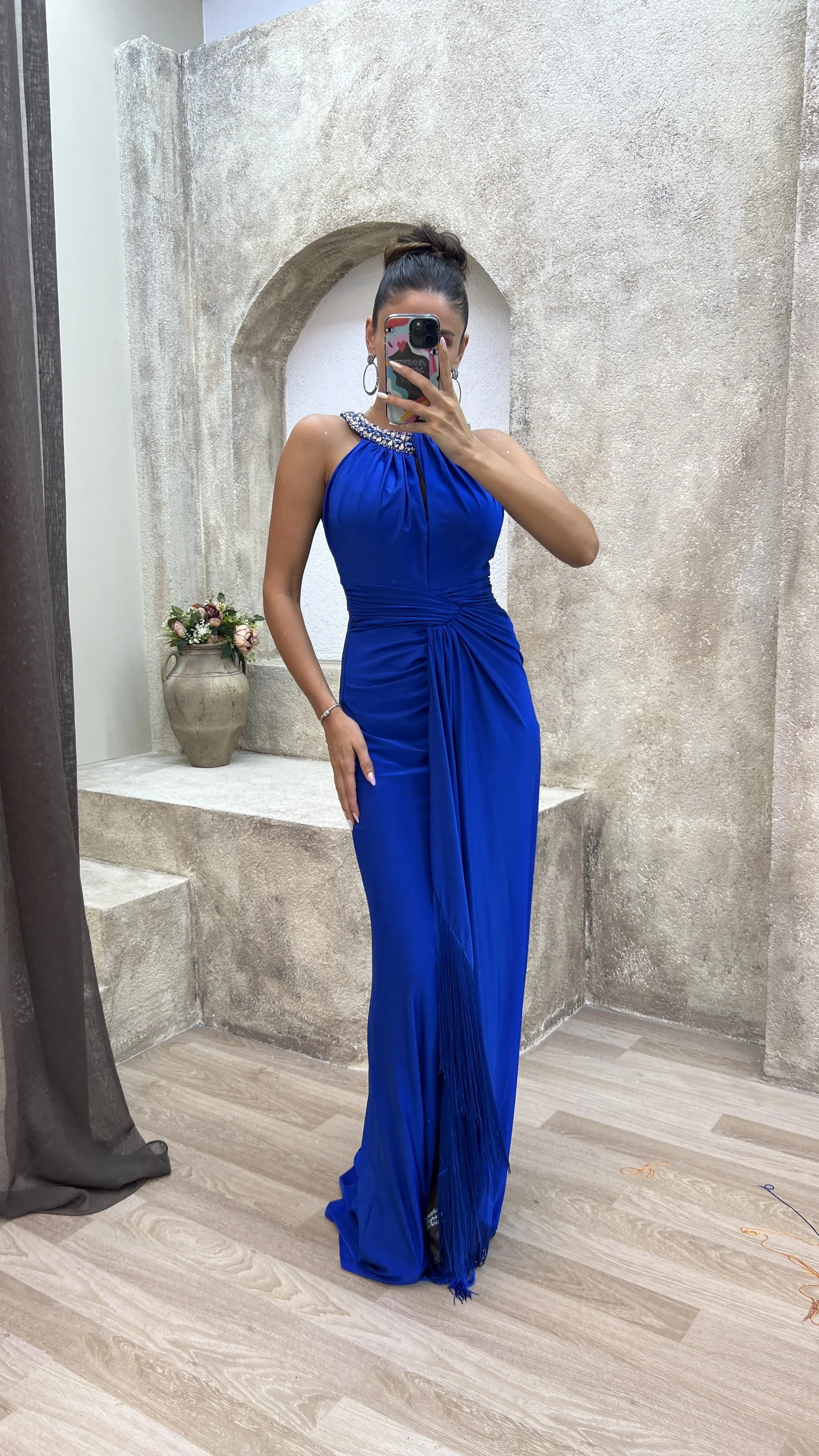 Синя вечерна рокля с бродирани атласным яка-саксофон, дизайнерско рокля за бала 2024 г.
