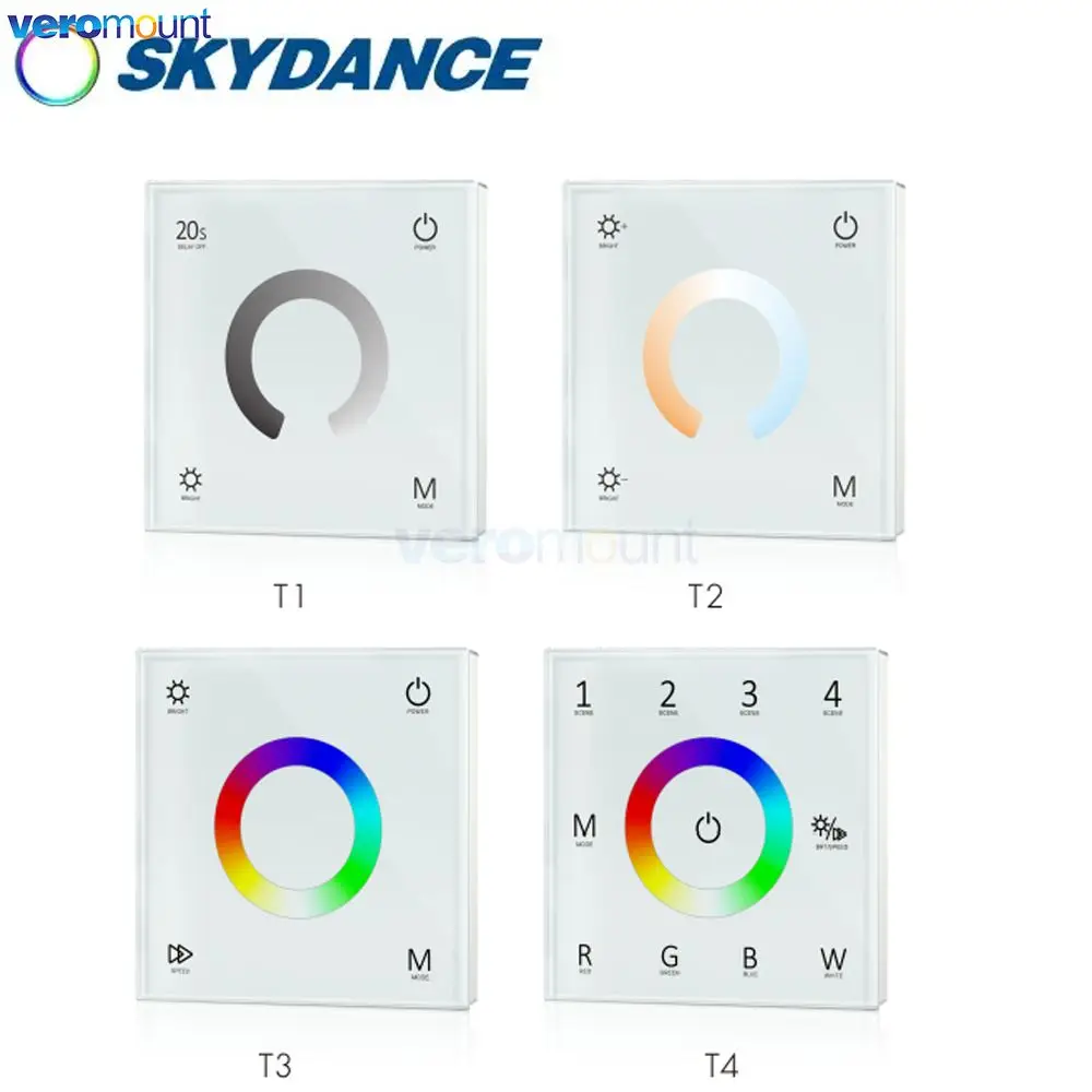 Skydance T1 ДИМ T2 CCT T3 RGB T4 RGBW DC12V 24V 12.5 A Стенен Контролер на Панела за обикновен цвят на лента/CCT/RGB/RGBW