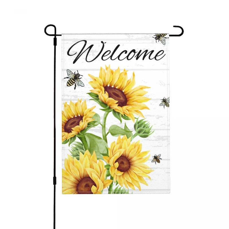 Слънчогледи и Пчелите добре Дошли на Коледен Градински Флаг Подарък на дядо коледа Украса на Градината Банер 31x46 см (12 инча X 18 инча)