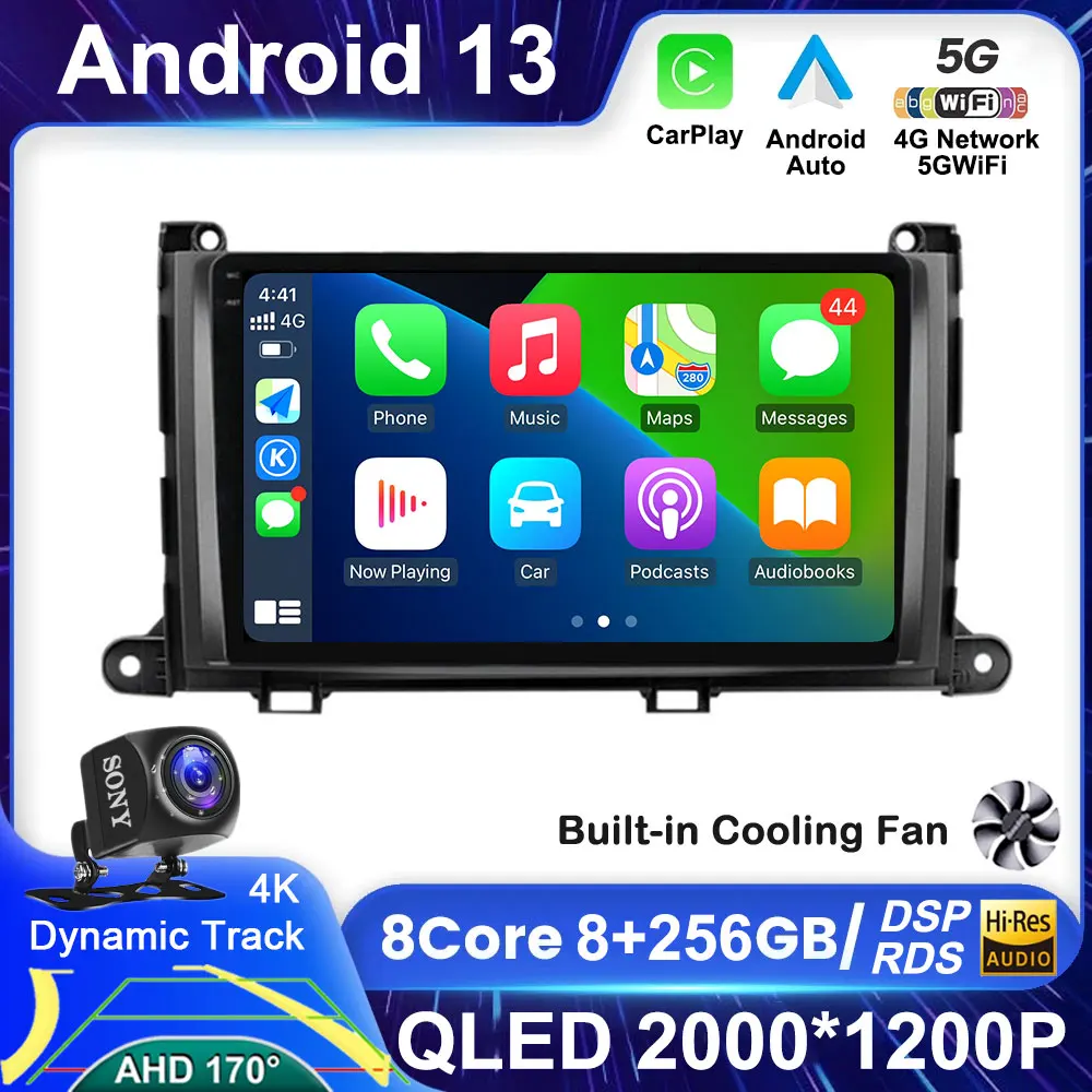 Авто радиоплеер Android 13 за Toyota Sienna 2009 2010 2011 2012 2013 2014 Din Мултимедия Авторадио Carplay GPS Навигация, WiFi