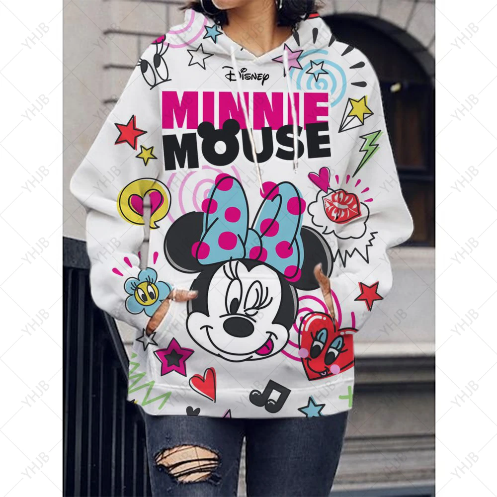 Демисезонная hoody Disney Mickey Mouse 2023, дамски hoody с качулка ярки цветове, с принтом Мики, Свободна жена hoody с качулка Y2K