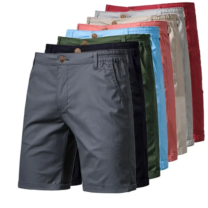 Летни памучни обикновена шорти за Мъже Висококачествени Ежедневни Бизнес Социални Мъжки къси панталони с еластичен колан, домашни полушортики, плажни шорти