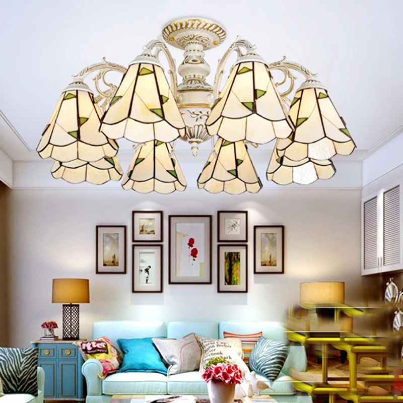 Полилей в средиземноморски стил, хол и трапезария с източник на светлина полилей кабинет синьо креативна лампа в пасторальном стил WF