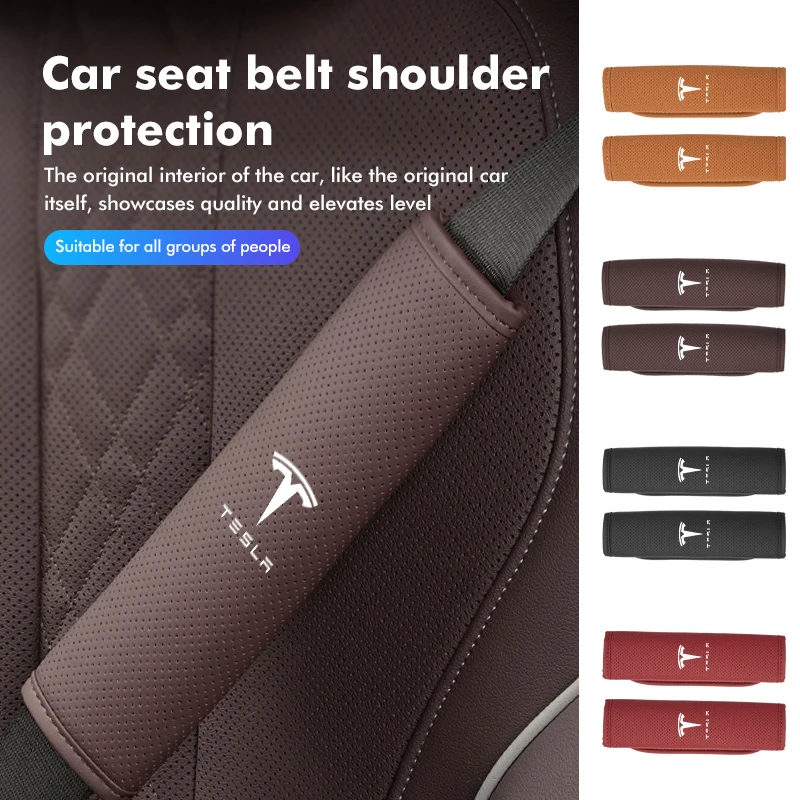 1 бр. Калъфче за автомобилния предпазен колан, регулируеми защитни кожена подплата на рамото за 3 Tesla Model S X Y
