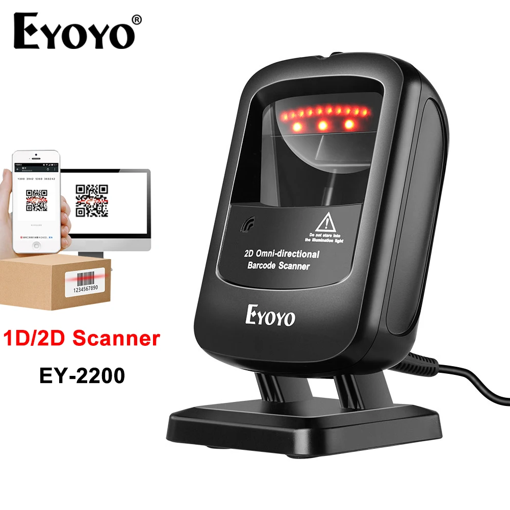 Eyoyo EY-2200 Обновен Четец на QR Кода с 2D-Изображение На Екрана, Ненасочено USB-Тел Настолен Баркод Скенер Високоговорител За Магазин/Търговски център