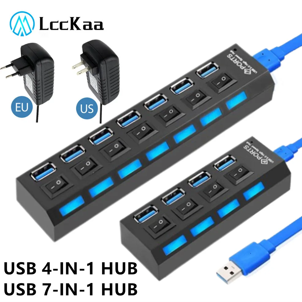 4/7 Портове USB Хъб 3,0 2,0 Адаптор-Удължител за Високоскоростен Мулти USB Сплитер с Няколко Удлинителями с Led Лампа за PC, Лаптоп