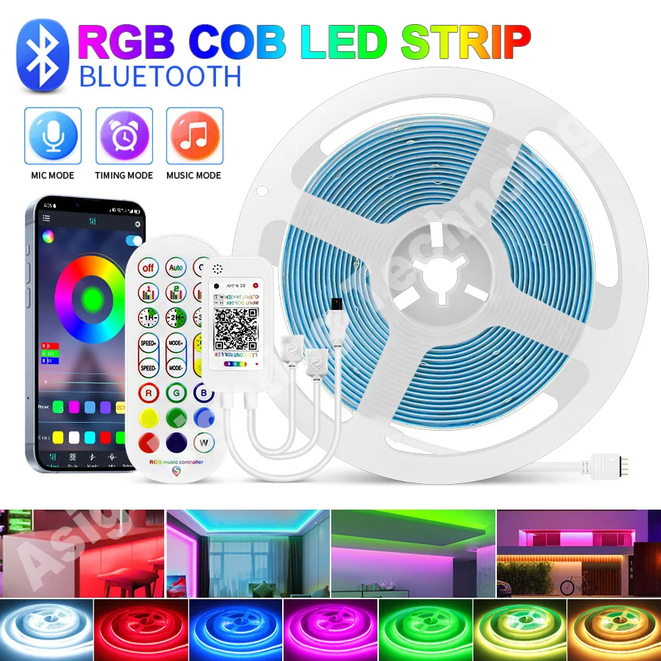 DC24V COB LED Strip Light RGB 840 Led/м С Регулируема Яркост RGB Гъвкава тиксо Гласово Управление Smart WiFi / Bluetooth/ Дистанционно Управление