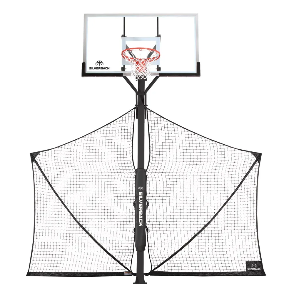 Защита на баскетболно игрище Система защитна мрежа Рикошет със сгъваем мрежа и скоби в баскетболното пръстен на открито