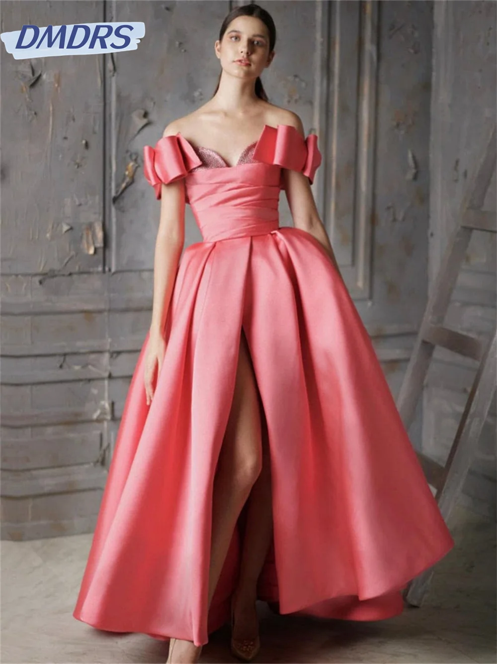 Класически атласное вечерна рокля с открити рамене, модерно рокля с къс ръкав 2024 година, секси рокли трапецовидна форма, Vestidos De Новия