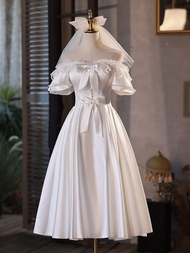 Бяло Френско Винтажное Дълга рокля с лък, Елегантна Вечерна Сватбена рокля, секси Дантелено Сладка рокля с открити рамене, лято 2023 г.