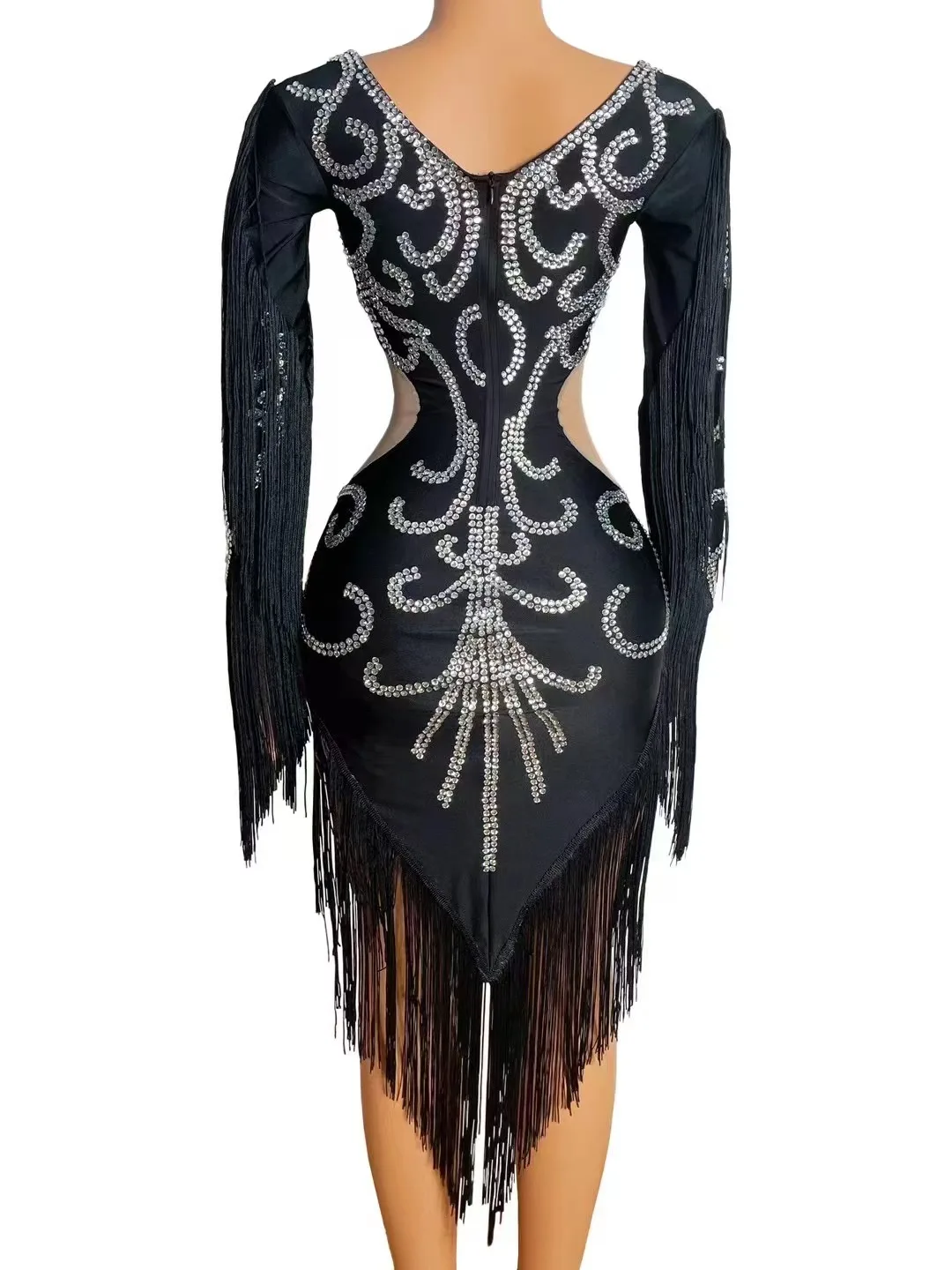 Женски Секси прозрачен Еластичен монтиране гащеризон с геометрични пайети Super Flash, рокля, за да се изяви в бара, нощен клуб, певица, танцьорка
