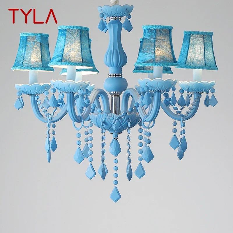 Подвесная лампа от син кристал TYLA, Художествена свещ, Детска стая, Хол, Ресторант, Спалня, Кафене, Магазин за облекло, Полилей
