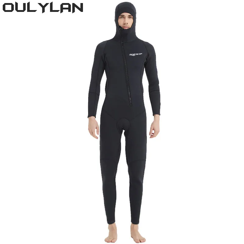 Oulylan, 3 ММ Неопреновый водолазен костюм, Мъжки и женски водолазный костюм за гмуркане с акваланг, отпред с цип, неопрен с дълъг ръкав и качулка