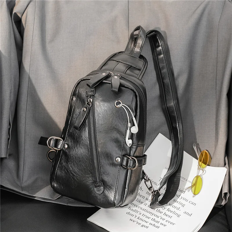 Нова мъжки нагрудная чанта от изкуствена кожа, ежедневни пътна чанта-прашка, модни нагрудная чанта, градинска чанта през рамо, мъжка велосипедна чанта