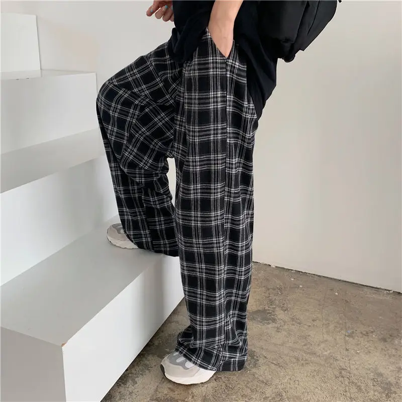 Летни/зимни проверени панталони Мъжки S-3XL Ежедневни прави панталони за мъжете/жените в стил харадзюку в стил хип-хоп 0