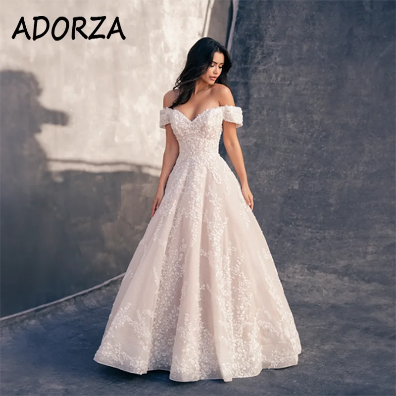 Сватбена рокля ADORZA с луксозни кружевными апликации, сватбената рокля на принцеса с открити рамене, останаха в параклиса, Vestido De Noiva за булката