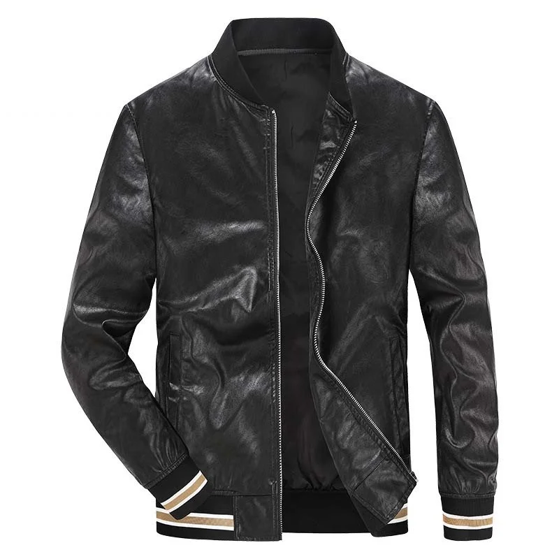 Модерно яке от изкуствена кожа, мъжки якета и палта, ветровка, черно яке-бомбер, яка-часова, студентски мъжки дрехи 0