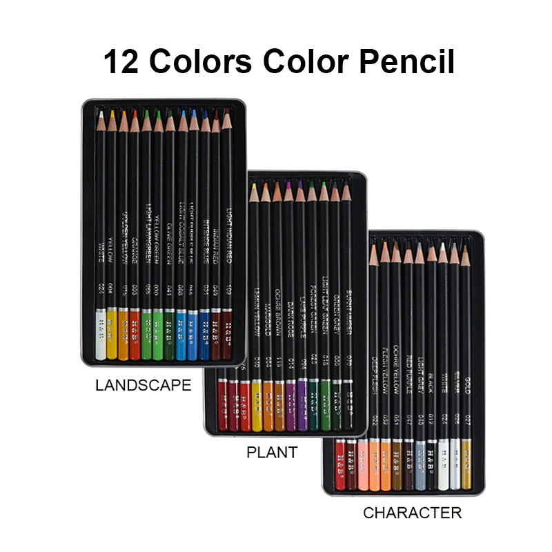Цветни моливи, 12 цвята, рисуване на герои, Ландшафт, Растителен живопис, Маслен комплект моливи за училищното творчество
