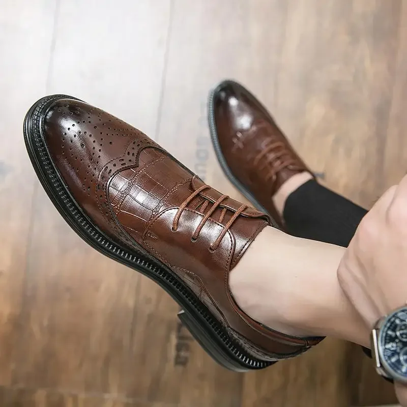 Пролетно мъжки обувки Мъжки работни облекла British Wild Black Сватбена мода обувки, Мъжки ежедневни бизнес кожени обувки обувки