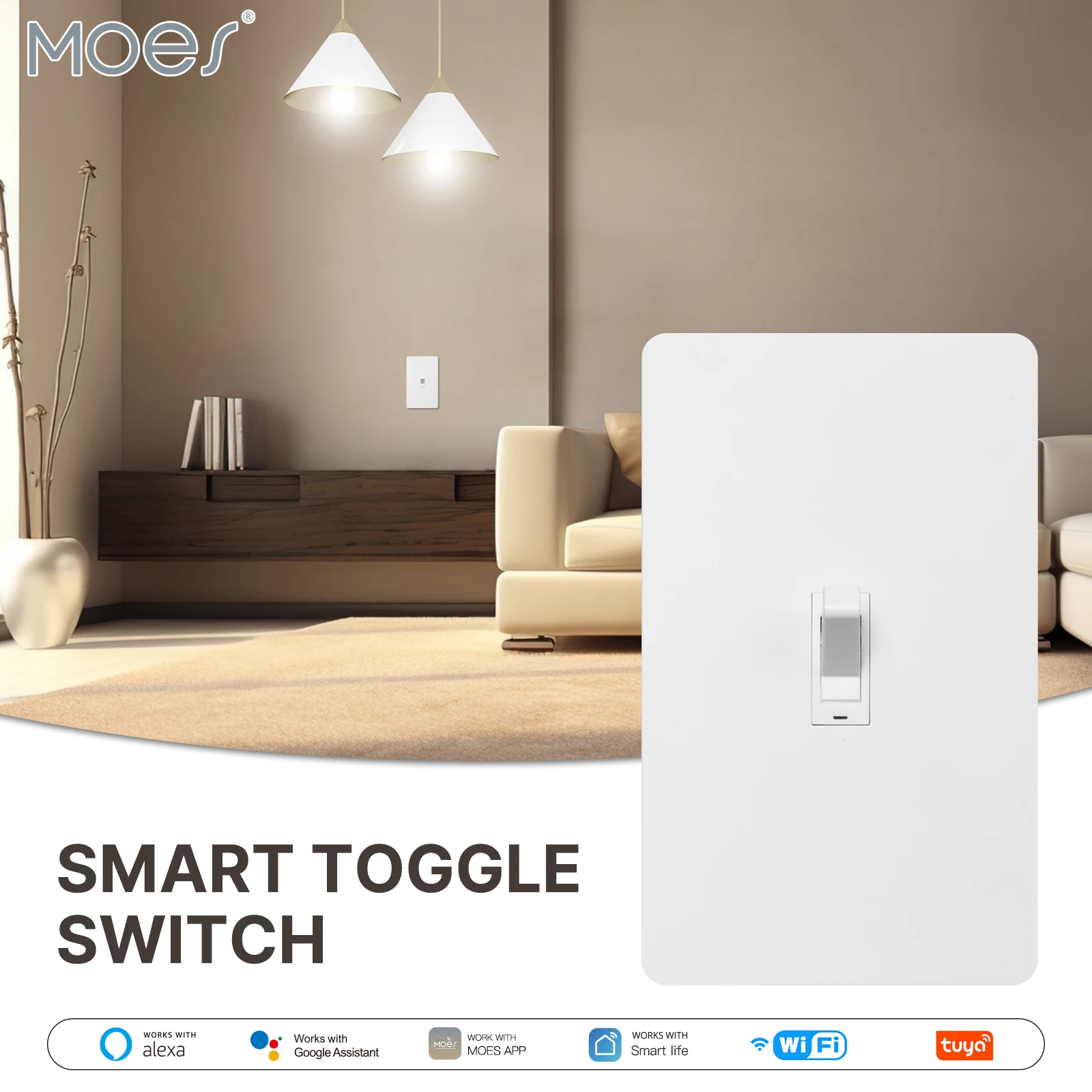 MOES Sasha WiFi Smart Toggle Style Switch Изисква неутрален проводник, 3-позиционен ключ, приложение за дистанционно управление, Работа с Алекса Google Home