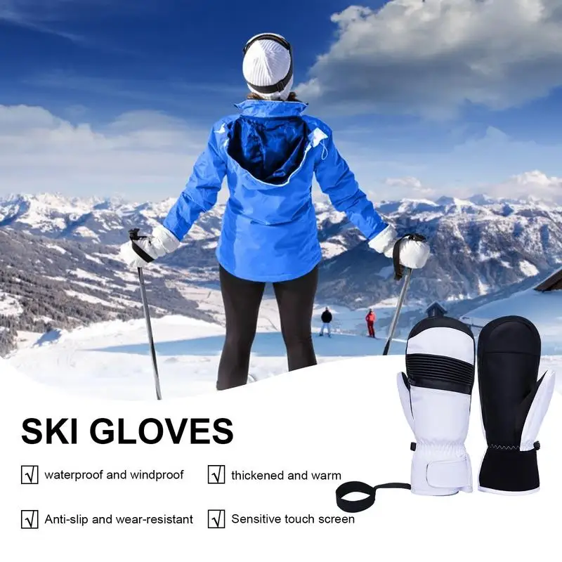 Зимни ръкавици Дамски Водоустойчиви топли ски ръкавици за целия пръст, Ветроупорен дебели зимни Снежни ръкавици, мини велосипедни ръкавици, за да 1