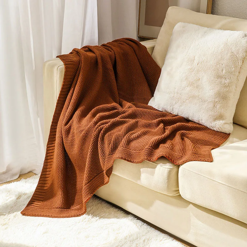 Скандинавски вязаное одеяло, покривка от леглото на конци, Офис дрямка, покривка за дивана в самолета, Мека кърпа, покривка за дивана в клетката, Гобеленовый калъф за дивана 3