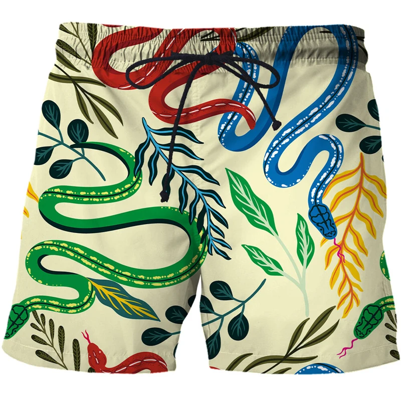 Нови летни модни спортни шорти с 3D принтом листа на джунглата, плажни шорти с змеиным принтом, бързо съхнещи панталони, бански, мъжки ежедневни панталони за джогинг 3