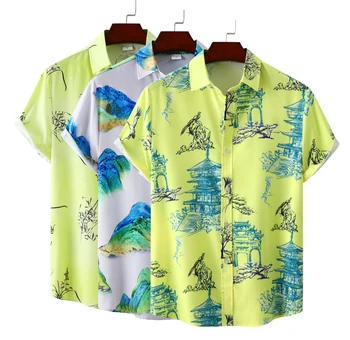 M-3XL, мъжки памучен полиестерна лятна риза с къс ръкав, Плюс размери, Дишащи Хавайски плаж на мъжки ризи, Ежедневна блуза за мъже
