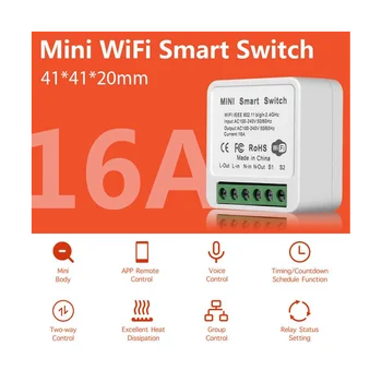 Sasha Wifi Zigbee 16A Mini Smart Switch 1/2/3/4 Малко Поддръжка на 2-Полосного за управление на Smart Life Алекса Google Home Yandex Алекса 5