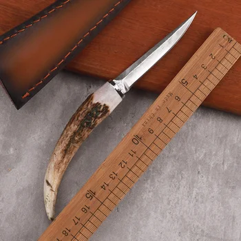 Битумен фиксиран нож от дамасской стомана VG10, преносим инструмент за рязане на плодове и чай на открито и в ежедневието