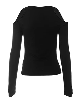 Дамски блузи с открити рамене и дълъг ръкав, облегающая риза с квадратни деколтета, однотонная базова тениска, есента случайни съкратен топ 1