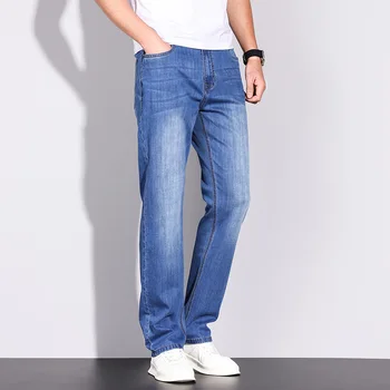 Дънки за Мъже Тънки, със средна талия, прав мъжки панталон от еластичен памук в ретро стил, леки бизнес ежедневни панталони 7xl
