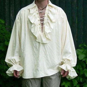 Мъжки костюм от епохата на Възраждането с волани и дълъг ръкав от дантела, Средновековната Pirate риза в стил Steampunk, върхове за cosplay, Драматичен Етап костюм принц