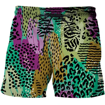 Нови летни модни спортни шорти с 3D принтом листа на джунглата, плажни шорти с змеиным принтом, бързо съхнещи панталони, бански, мъжки ежедневни панталони за джогинг 1