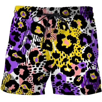 Нови летни модни спортни шорти с 3D принтом листа на джунглата, плажни шорти с змеиным принтом, бързо съхнещи панталони, бански, мъжки ежедневни панталони за джогинг 5