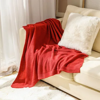 Скандинавски вязаное одеяло, покривка от леглото на конци, Офис дрямка, покривка за дивана в самолета, Мека кърпа, покривка за дивана в клетката, Гобеленовый калъф за дивана 1