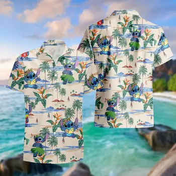 Стич Хавайски Ризи Летните Модни Ризи С Къс Ръкав, Мъжки Дамски Ежедневни Плажни Ризи На 