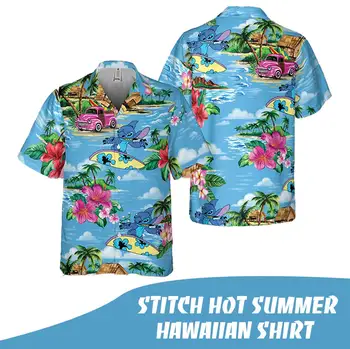 Стич Хавайски Ризи Летните Модни Ризи С Къс Ръкав, Мъжки Дамски Ежедневни Плажни Ризи На 