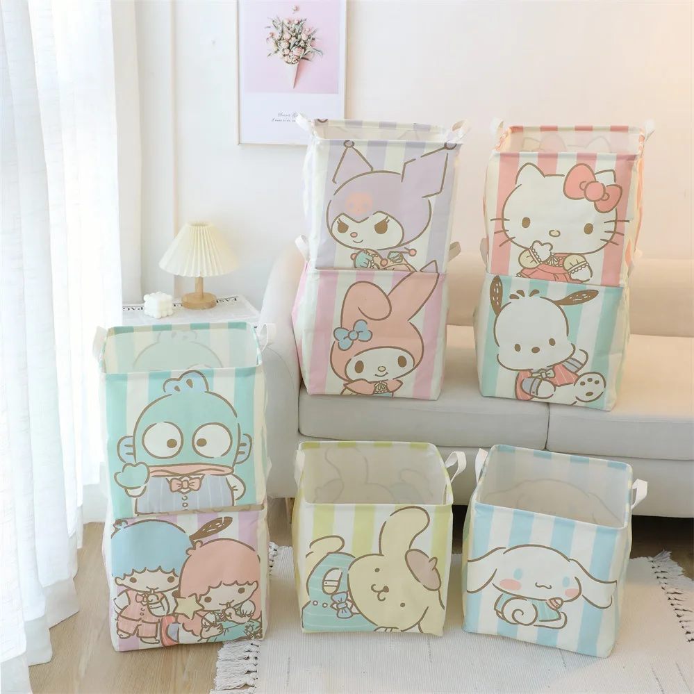 Кутия за съхранение на Sanrio Kawaii на Hello Kitty с хубав модел Куроми от памук и лен, сгъваема кошница за съхранение на дрехи Ins, Сгъваема кутия за съхранение на дрехи