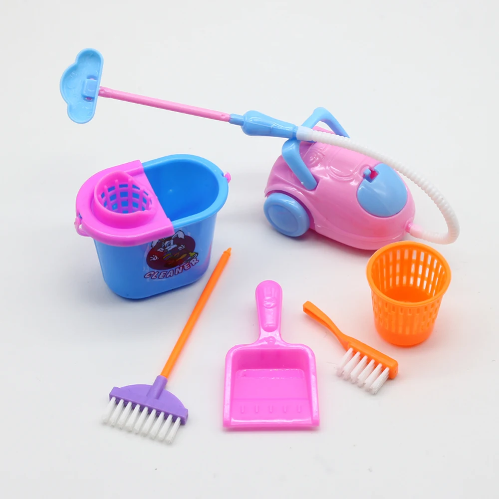 9шт Мини куклен аксесоари, инструменти за почистване на домакински за Барби, куклено аксесоари за Барби, куклата къща, детска развивающей играчки